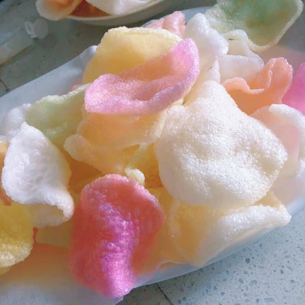 五彩虾片自炸原料油炸泡司彩色虾片1250g多图形混合零食油炸 竖棍(1斤