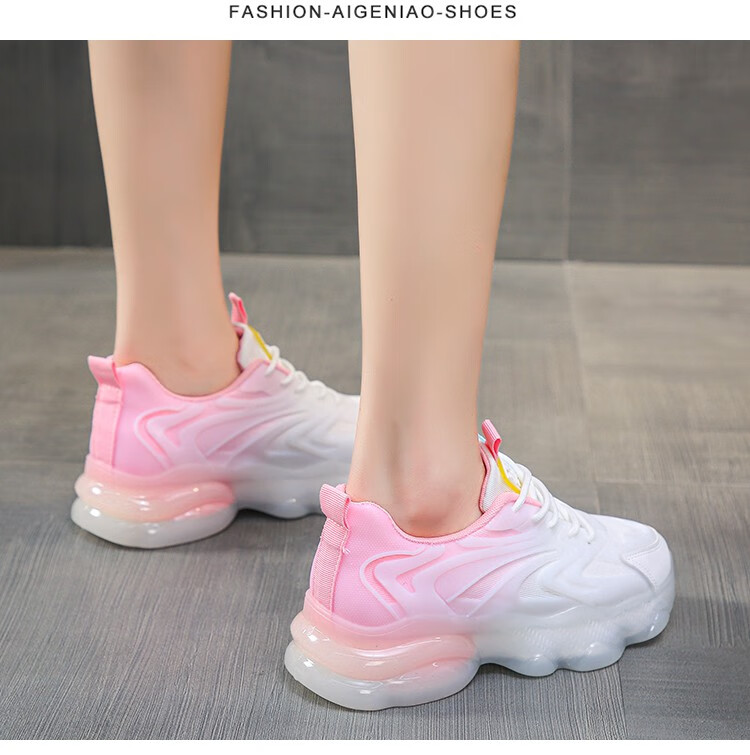 果冻底女鞋女鞋炸街老爹鞋女款春秋2022新双拼色渐变果冻厚底运动鞋