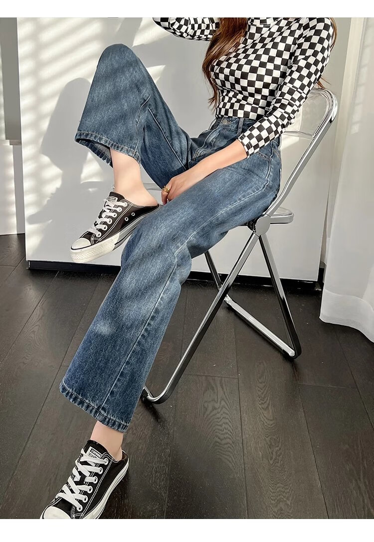 森马旗下棉致150小矮个子深蓝牛仔裤女九分春秋搭配显高145八分阔腿