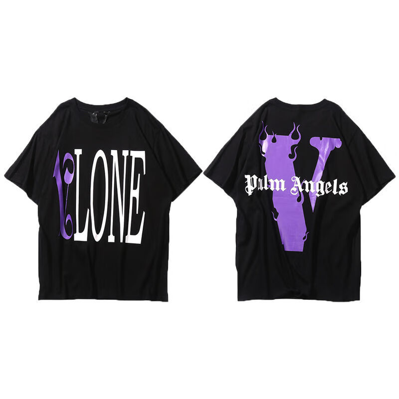 vlone同款陈冠希同款中国龙烟雾love闪电黑橙大v短袖男女t恤黑紫vlone