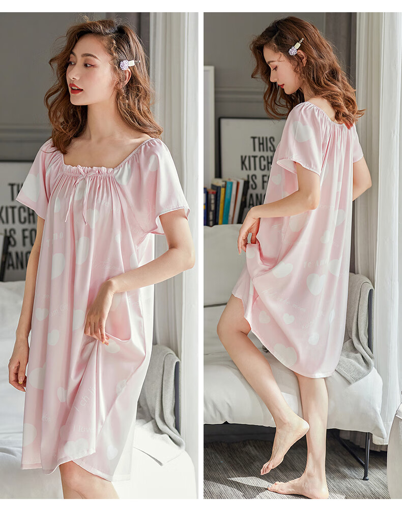 睡裙女士睡衣夏季夏天丝绸冰丝薄款凉爽日系可爱甜美家居服a823070淡
