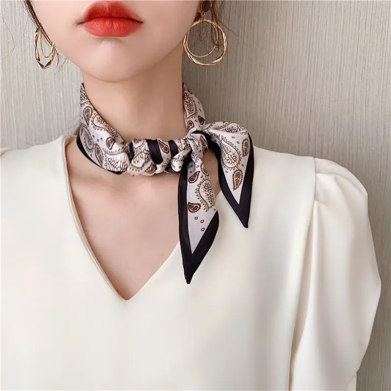 [Selected gifts] Korean version of spring and autumn bevel women's small silk scarf long ribbon scarf all-match Western fashion decoration thin narrow scarf Ledi pure cashew white - beveled small silk scarf 7X140