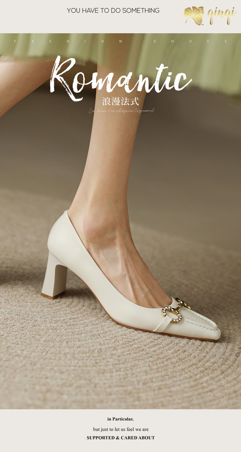 高跟鞋女新款春款法式感显瘦细跟单鞋裸色纯皮尖头瓢鞋鞋子女新品裸色