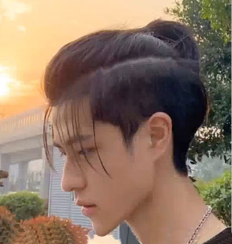 武士头假发男背头马尾帅气韩版补发片前额隐形接长发真发男士假发 全