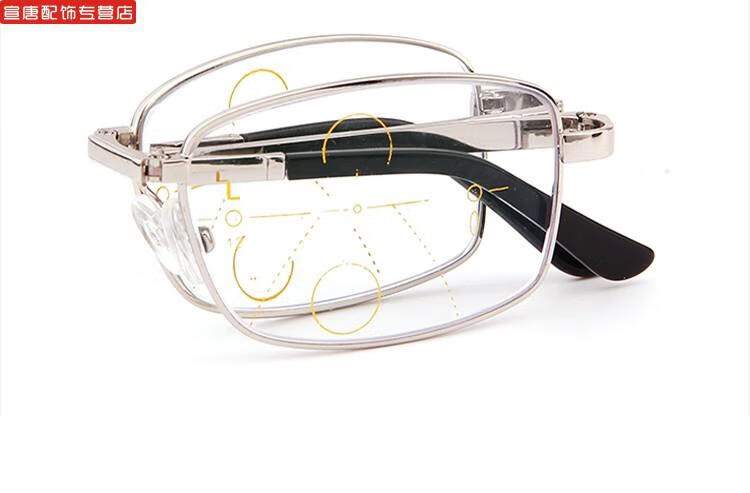 两用轻智能双光渐进多焦点变色老光眼镜女高清折叠抢色看远看近200度