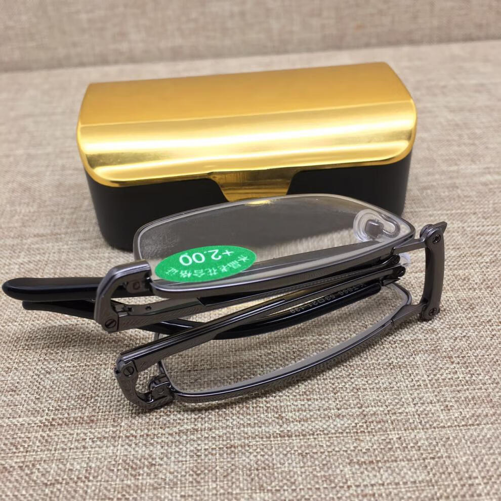 天然水晶老花镜男女折叠养目便携aa级东海石头老光钛合金架 金色300度