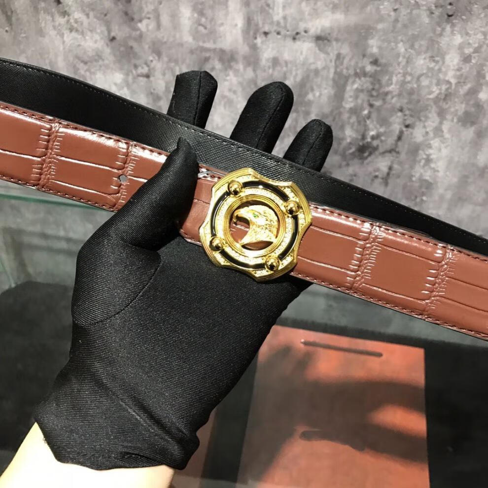 老鹰头 实心纯铜扣头 皮带 腰带 鳄鱼纹 牛皮 潮男 黑色 平滑扣 黑皮