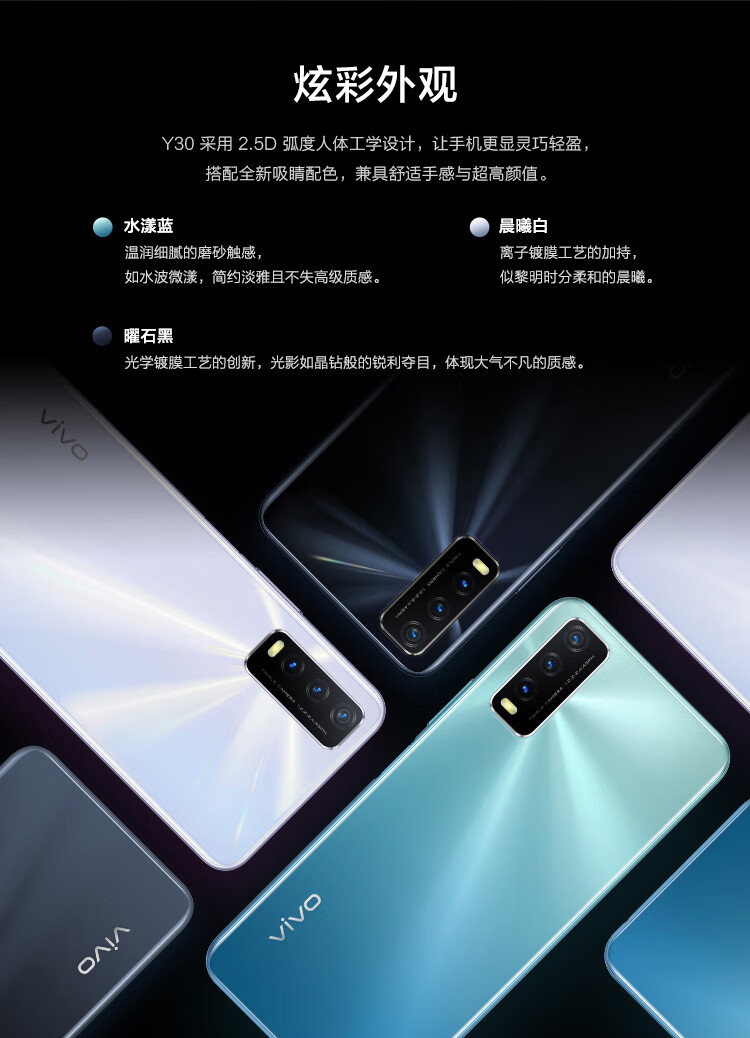 vivo y30 4g新品手机 5000mah大电量强续航 18w闪充 后置ai摄像 y30 4