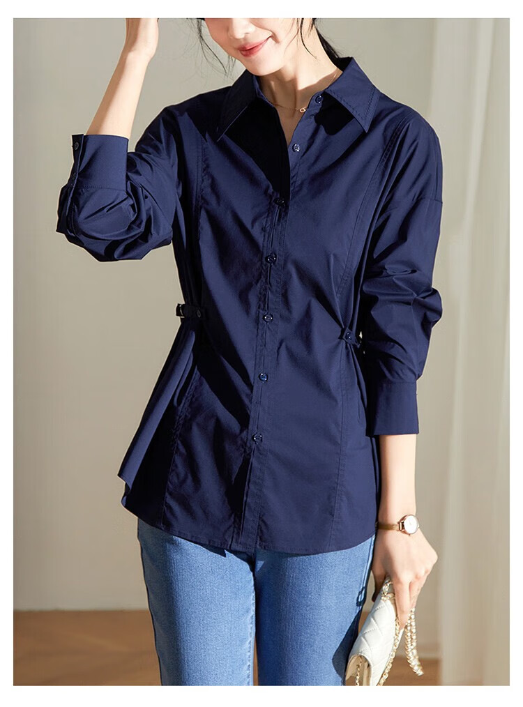 (yerad)娅丽达白色衬衫女2022年秋季新款气质设计感收腰上衣女士衬衣