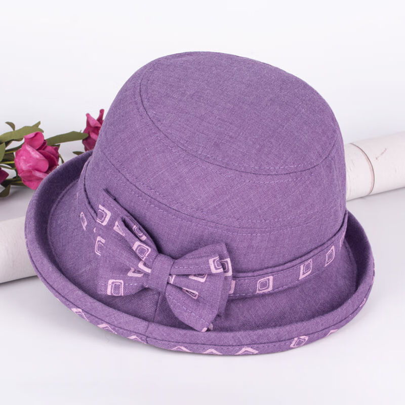 帽子洋气春秋中老年盆帽渔夫帽布帽奶奶遮阳时装帽防晒遮阳2117紫色