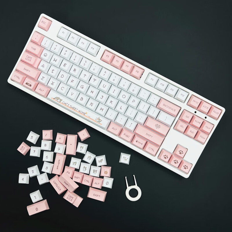 tafn起司猫键帽xda高度pbt热升华可爱喵粉色女生适配68/75/89/98/100