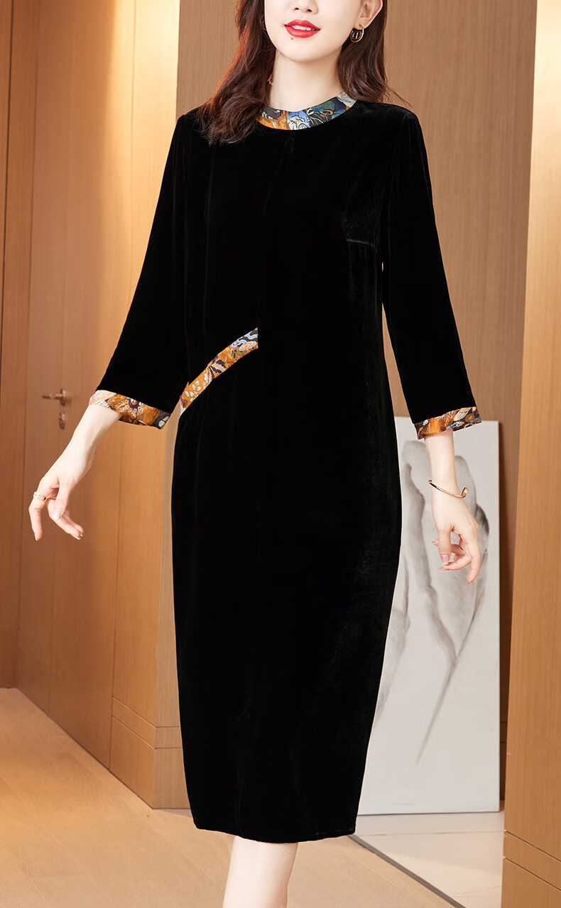 轻奢女装2022年新款真丝绒连衣裙高端桑蚕丝丝绒2022香云纱金丝绒真丝