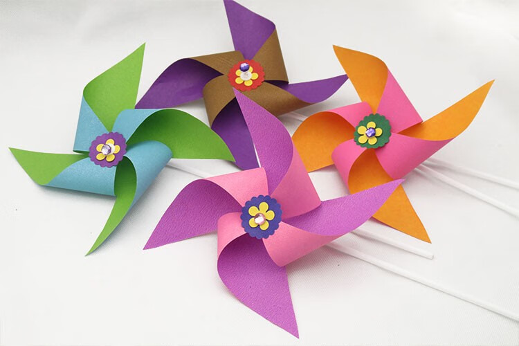 风车diy手工制作材料包玩具幼儿园七彩小风车串儿童装饰户外手拿彩色