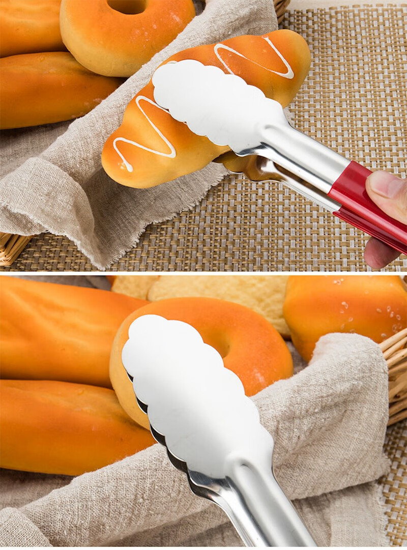 不锈钢食品夹面包夹烧烤夹子牛排夹加厚三线夹油刷食物夹烘焙用具