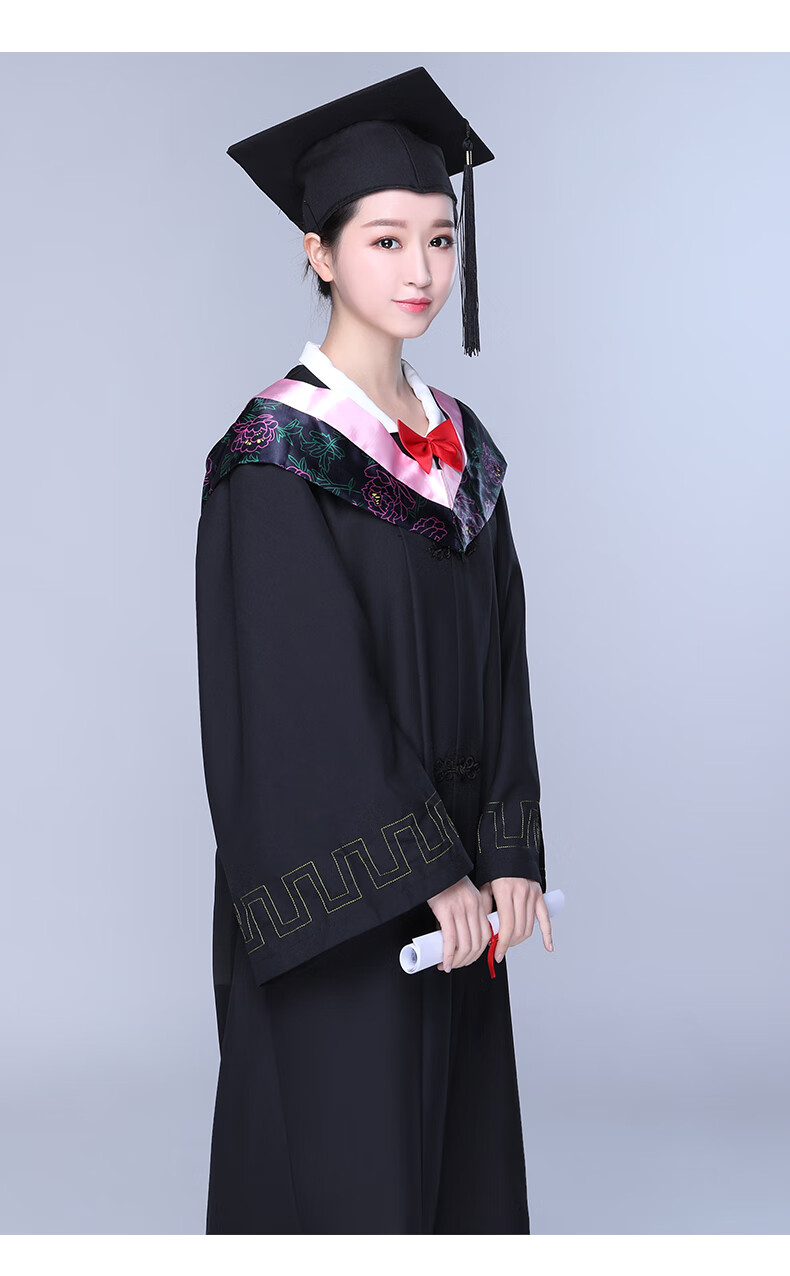 学位服大学毕业服装学士服礼服本科礼服学士服女粉色文理工科帽子