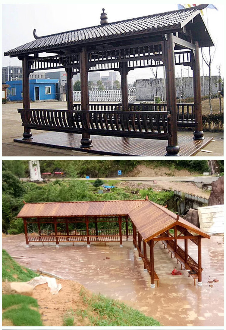 户外长廊古建凉亭防腐木文化走廊景观庭院实木屋水榭亭四角六角亭木屋