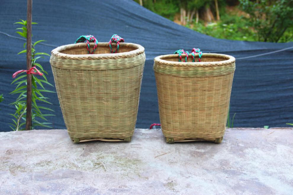 采茶篓背篓背带采茶竹篓簸箕农家家用背篼买菜竹编制品茶叶篓收纳筐