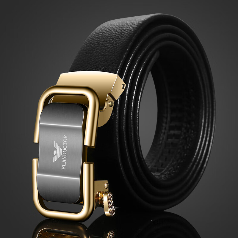 新款h标男士皮带男自动扣时尚青年人百搭牛皮裤腰带男黑色镂空银长度