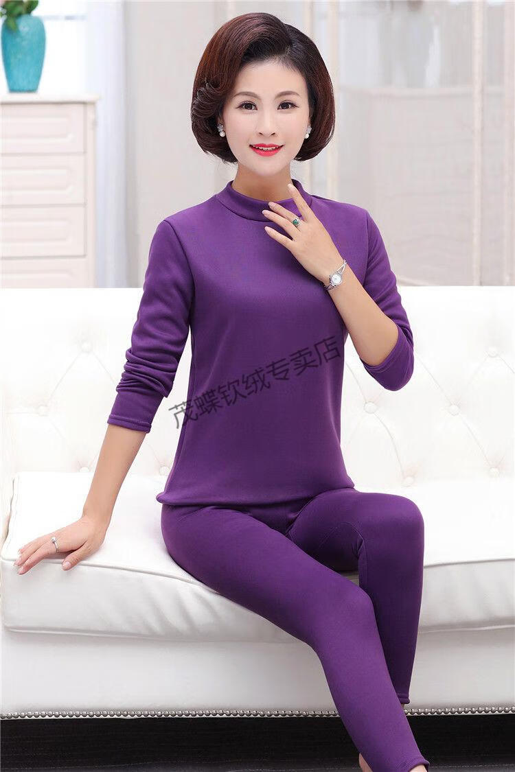 中老年人保暖内衣女加绒加厚大码套装妈妈冬季保暖内衣套装中年女士加