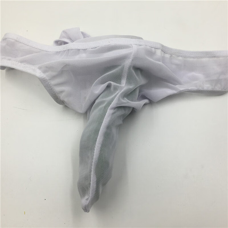 保密发货c字裤情趣内裤男士性感弹力网纱透明带套内裤均码白色