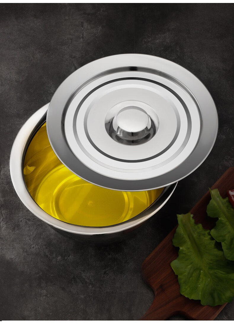 demanke304不锈钢盆带盖厨房装油盆厨师专用油缸家用猪油罐大容量油鼓
