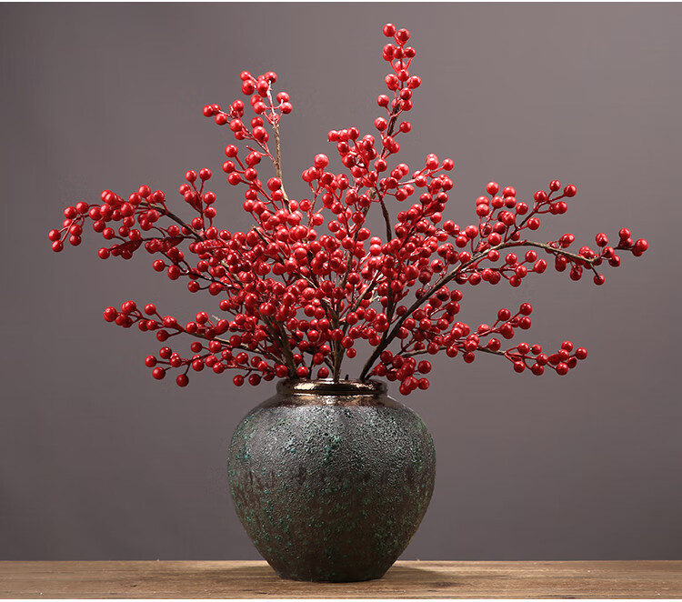 哲捷轻奢新中式陶瓷花瓶新年冬青果客厅桌面样板间玄关餐桌酒柜红果