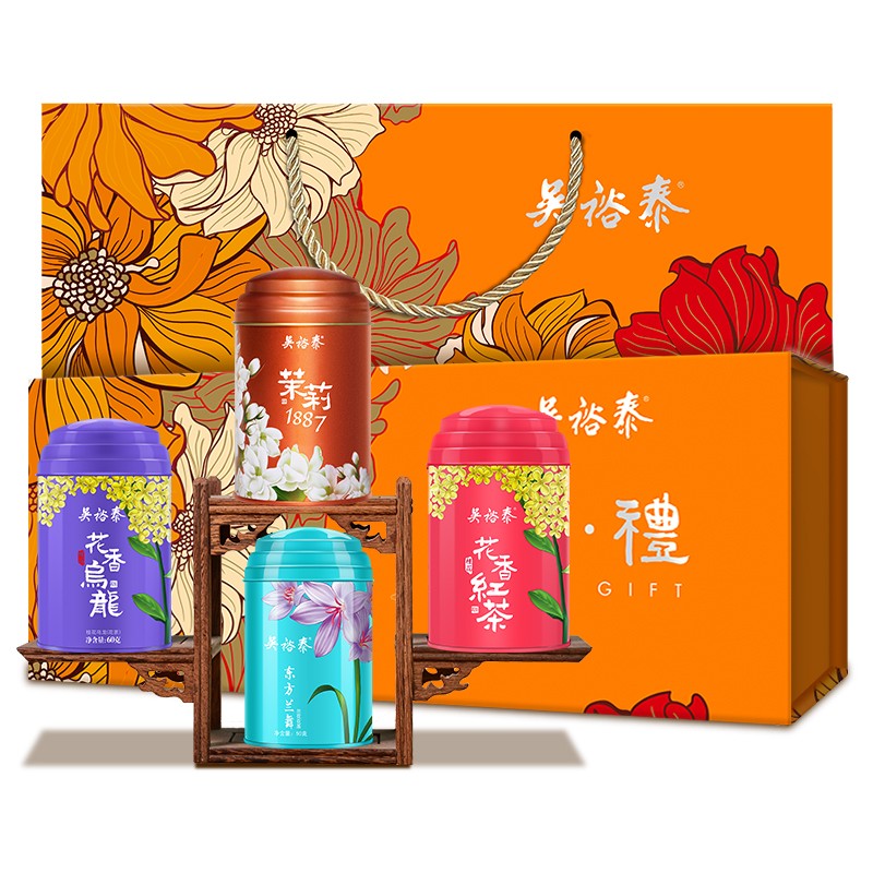 吴裕泰茶叶 茉莉花茶 红茶绿茶花香四季礼盒 200g/茶叶礼盒 中华老