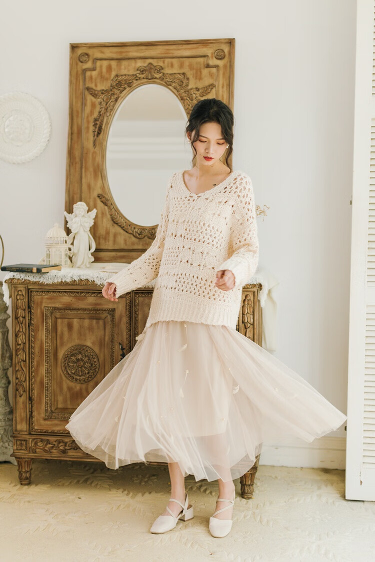 网纱半身裙女秋冬仙女仙森系半身长裙子纱裙百褶长款高腰小清新sn0447