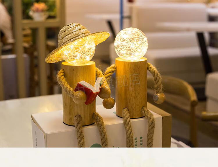 简约妮卡(jianyuenika) 大头人多功能台灯创意木头人小夜灯摆件女生