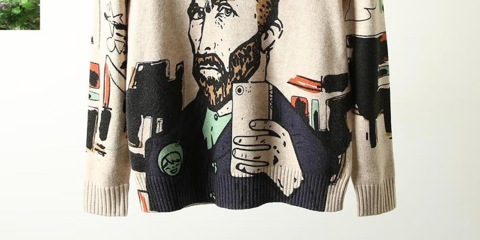 【抖音新款】北木先生的小店漫画人脸图案毛衣993抖音同款秋冬新款显