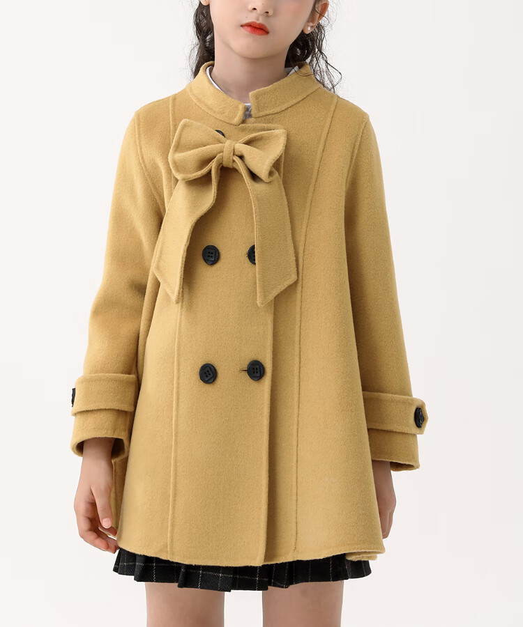 品牌童装315岁女童毛呢外套儿童呢子双面呢羊绒大衣秋冬宝宝蝴蝶结