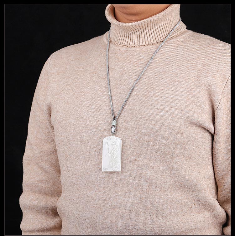 牌子平安无事牌女玉石挂件项链男士玉坠玉牌和田玉羊脂白玉山水牌吊坠