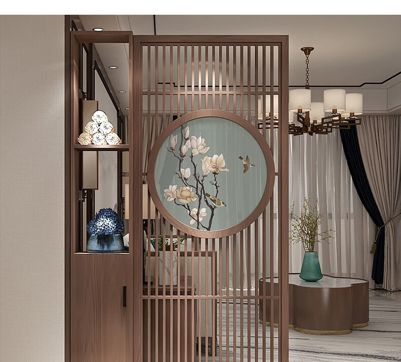 缘古屋隔厅柜实木格栅玄幻柜新中式屏风隔断客厅入户玄关遮挡收纳柜