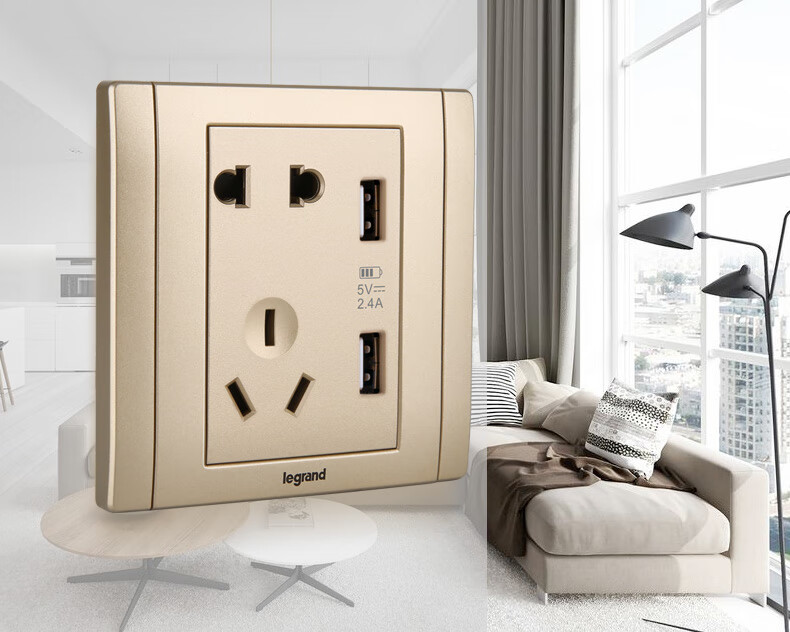 定制罗格朗明装插座面板香槟金5五孔双usb二三插墙壁电源手机充电86型