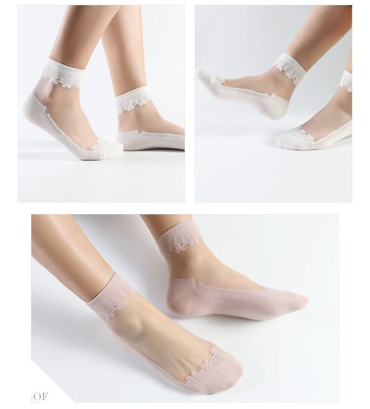 水晶丝袜女春秋薄款蕾丝花边冰丝水晶耐磨玻璃中筒透明日系袜子寸云