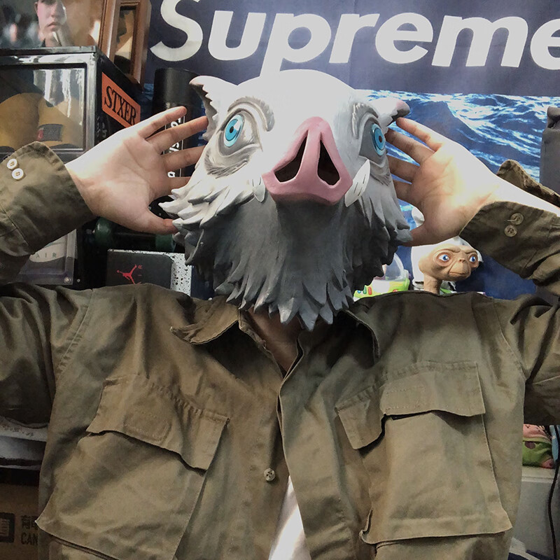 伊之助猪头面具万圣节动漫表演装扮抖音道具 鬼灭之刃天狗面具【图片