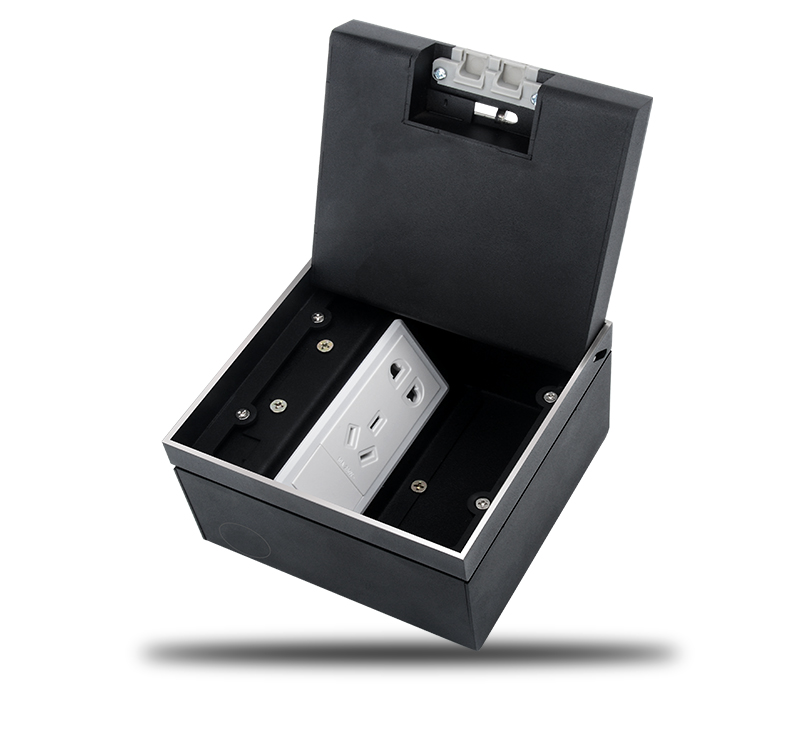 地插洛蒙特地插座隐形纯平防水不锈钢五孔网络嵌入式隐藏式地插盒黑色