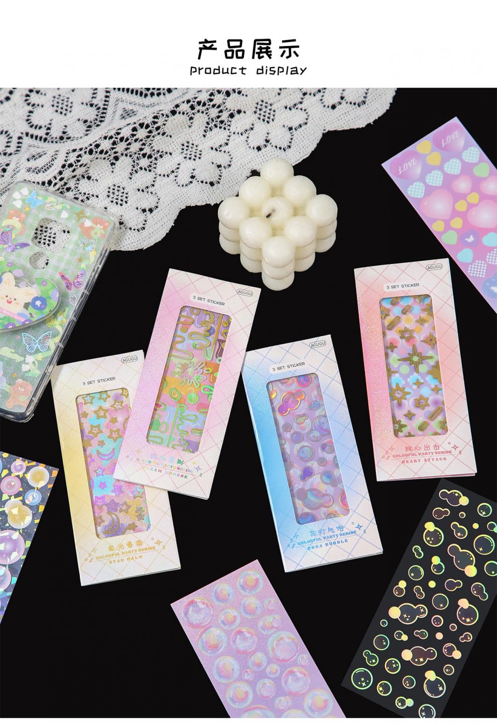 侧目 缤纷派对系列 镭射咕卡贴纸ins丝带基础贴纸少女心图案手账素材