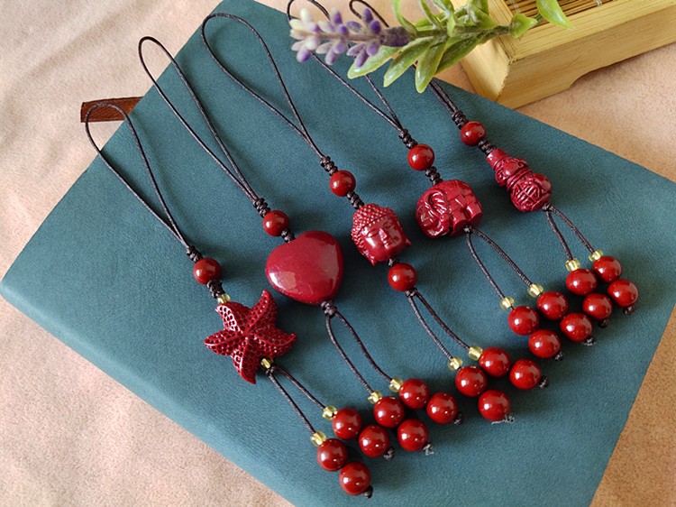 周庆祥朱砂手机链紫金砂挂件u盘挂链民族风男女情侣貔貅平安扣钥匙链