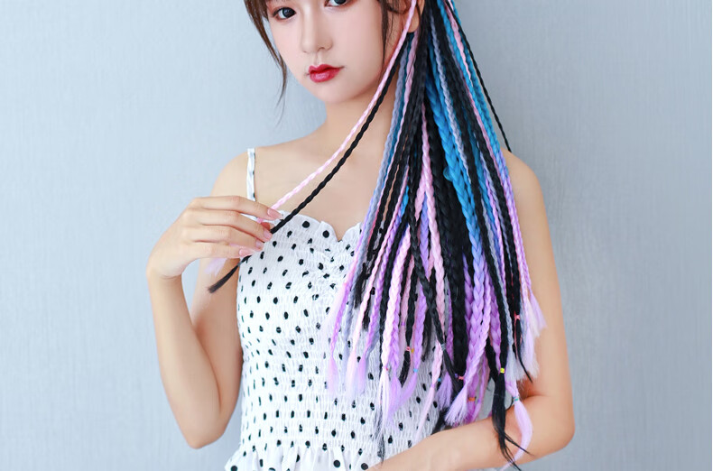 2022新款雷鬼脏辫马尾假发手工辫子彩色渐变街舞爵士舞蹈表演嘻哈脏