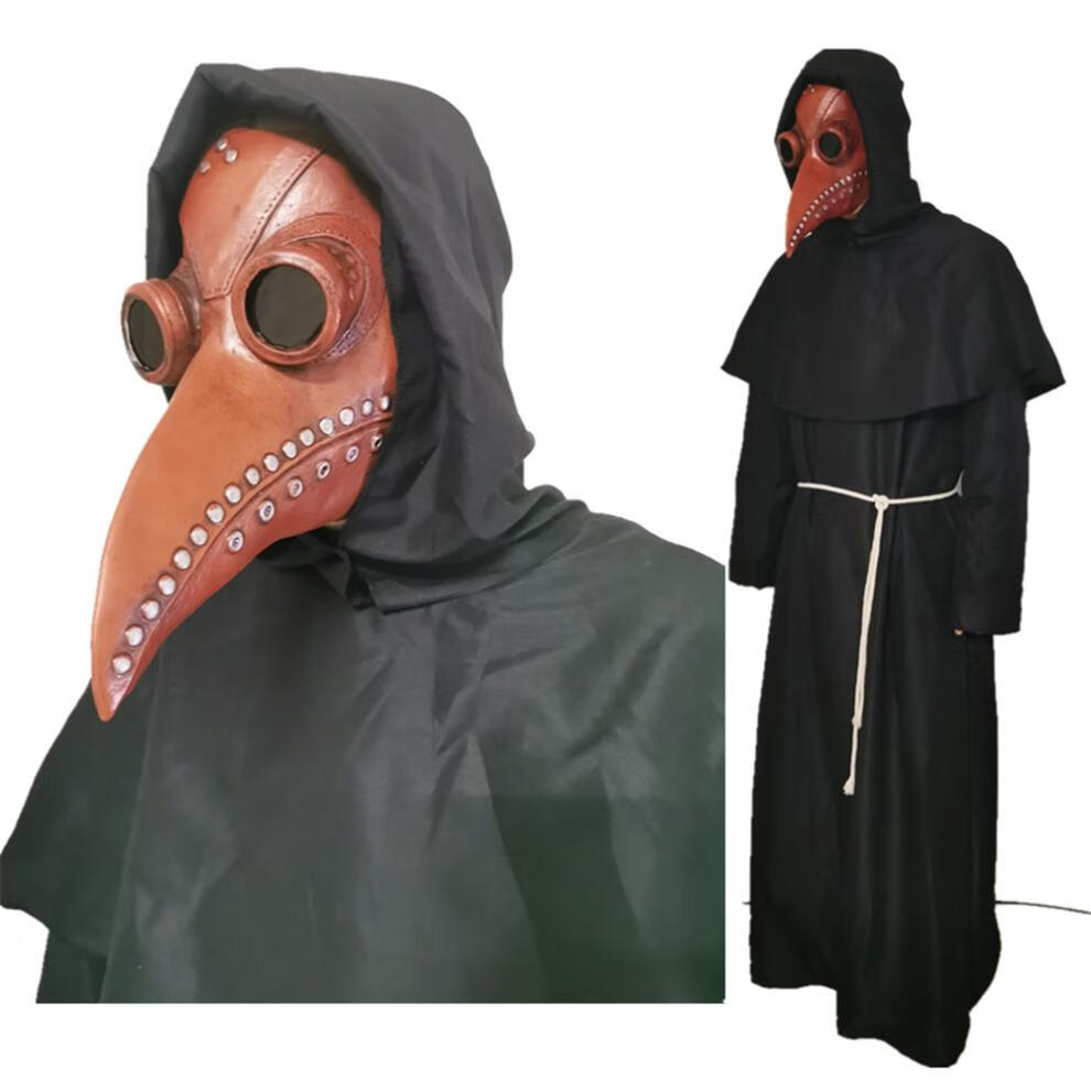 乌鸦面具蒸汽朋克面具黑白欧洲黑死病医生鸟嘴面罩 鸟嘴乳胶铜色 银钉