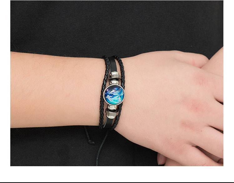 手链男士十二星座手串手环女情侣韩版潮人手绳个性手饰品星空夜光款