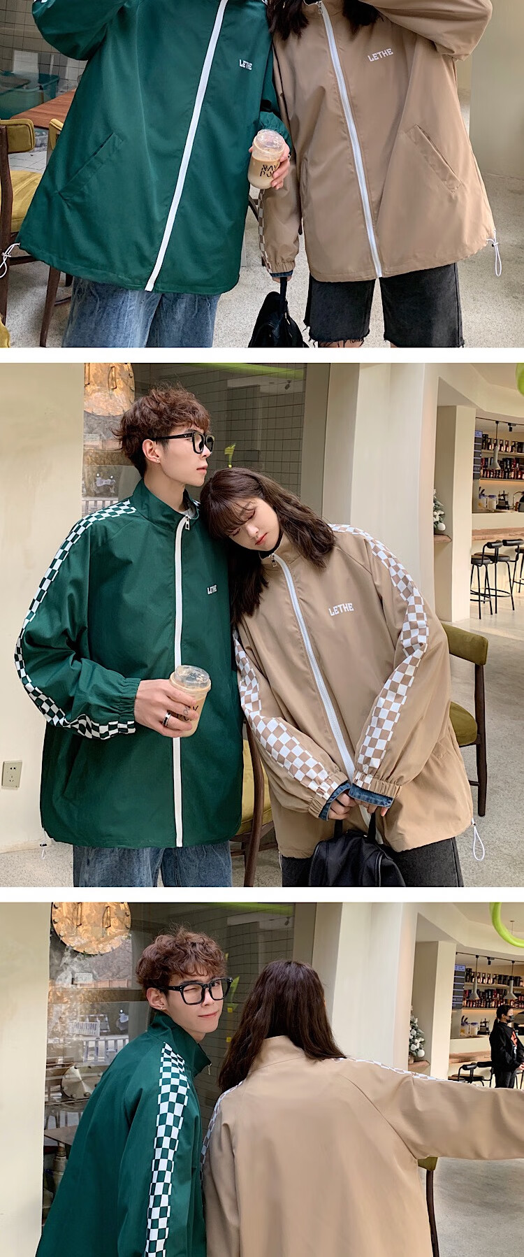 丝踏棋盘格情侣装外套男女同款春秋盐系炸街vintage情侣装2022年新款
