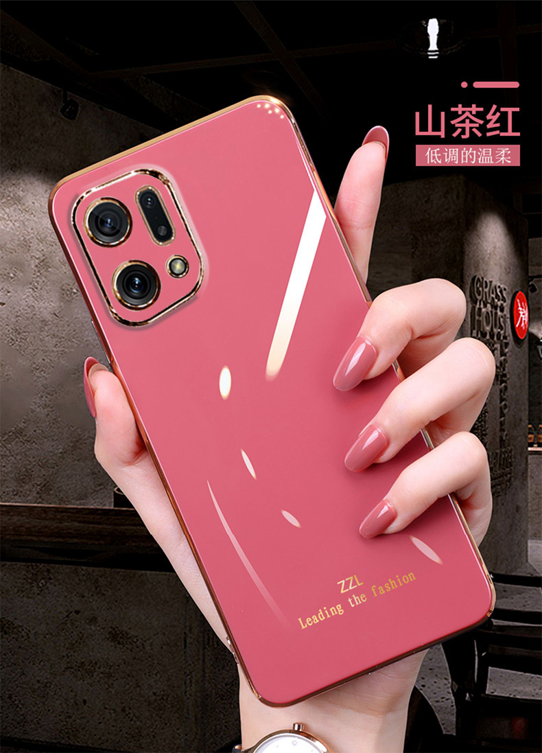 手机壳findx5por简约防摔oppo新款女生创意个性高档保护套山茶红全屏