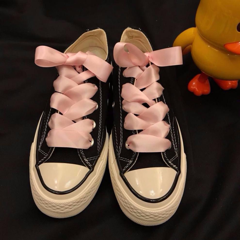 适配绸缎鞋带女绸带丝带蝴蝶结小白帆布鞋黑白粉色缎带鞋带宽10浅绿80