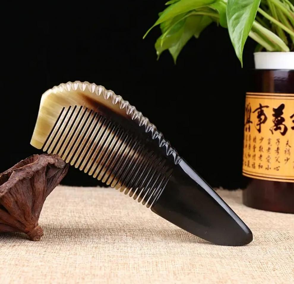 牛角梳子加大号加长加厚天然女长发礼物家用按摩梳 14cm左右黑牦牛角