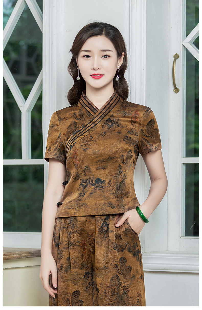 华族经典真丝香云纱女士唐装短袖复古时尚改良旗袍上衣短款中国风