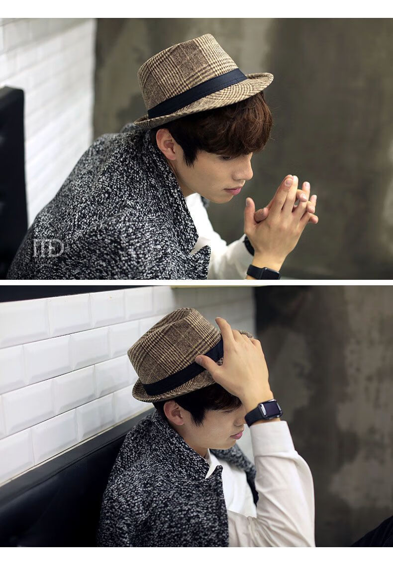 礼帽绅士帽男帽子男款冬季帅气爵士帽遮阳帽保暖帽子潮韩版学生英伦小