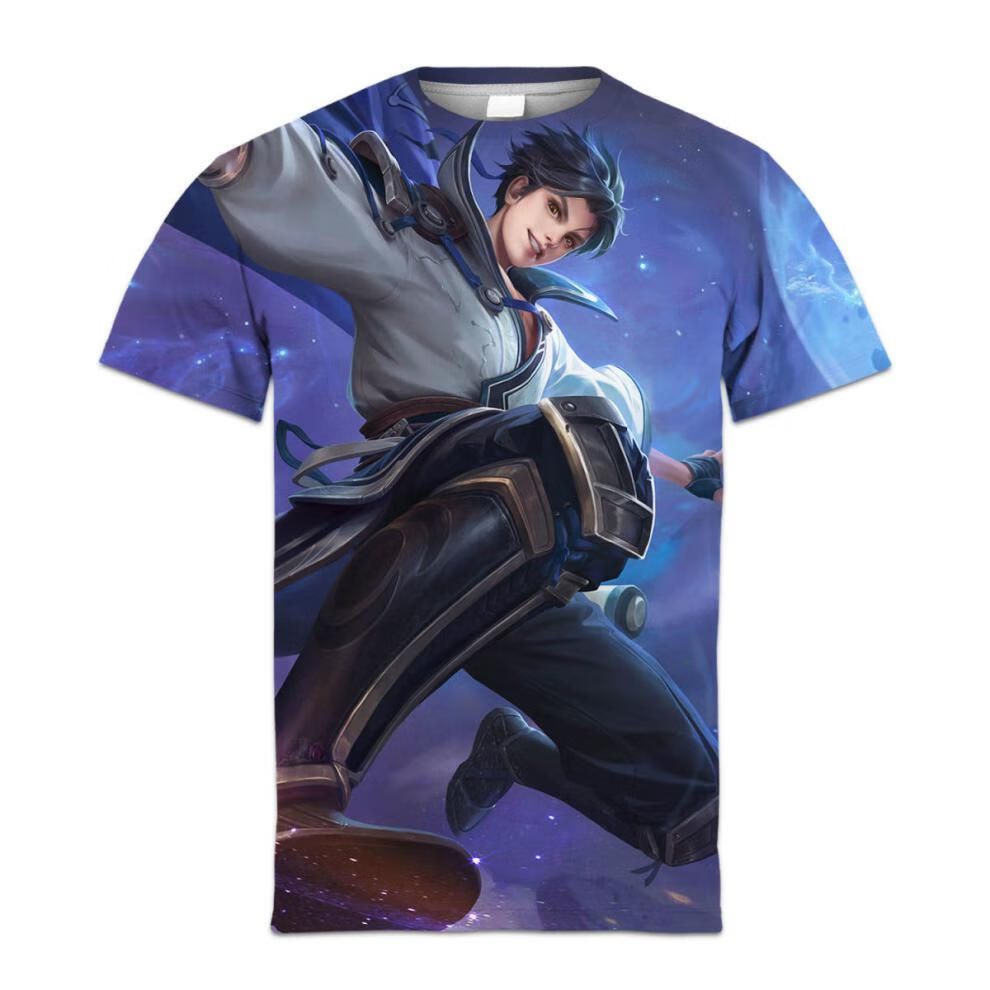 t恤印花圆领短袖青少年上分中小学生潮男穿搭英雄皮肤神威马超衣服 抖