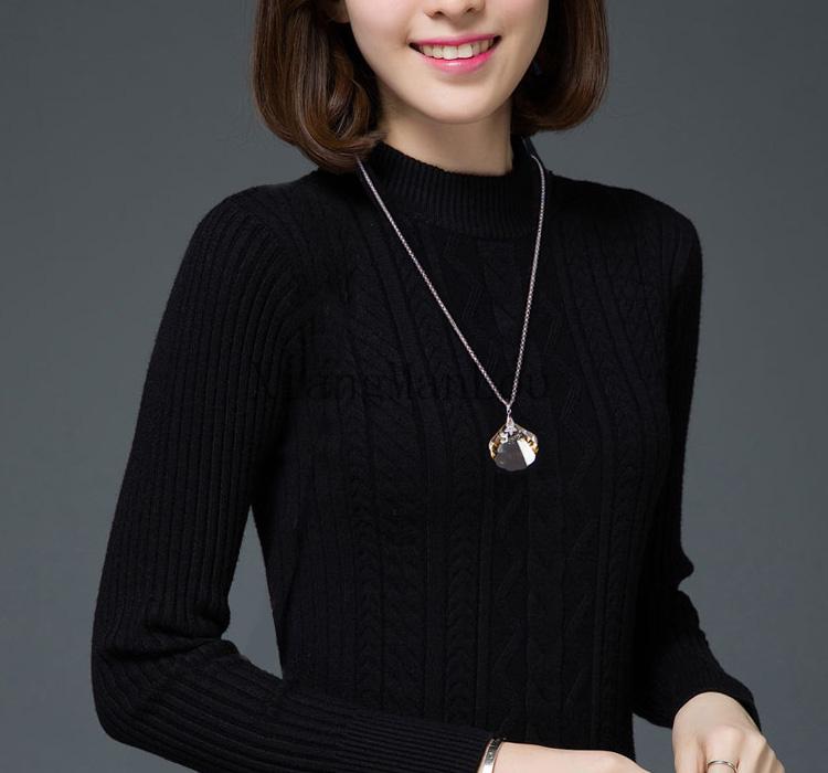 55厘米长款925银链 毛衣链女奥地利水晶贝壳项链韩版饰微胖 28mm香槟